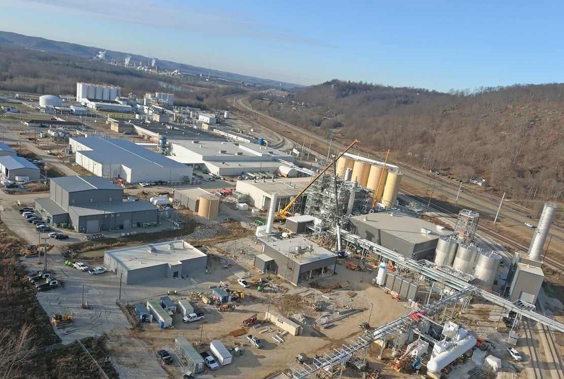 Luchtfoto van PureCycle's vlaggenschipzuiveringsinstallatie in Ironton
