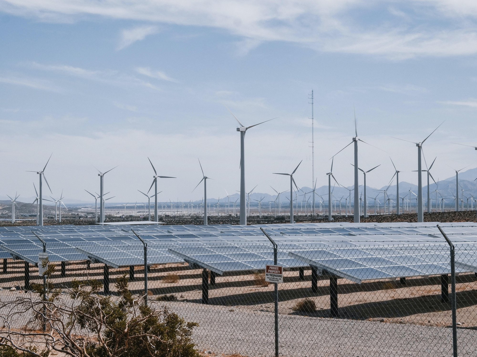 Wind mills and solar panels